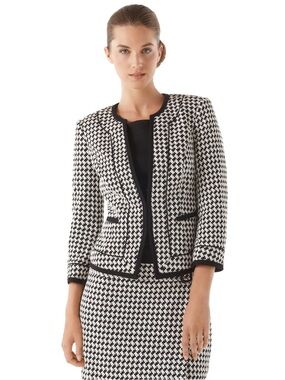 White House Black Market Black and Ecru Houndstooth Knit Jacket